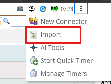 Shows import from DataHub 3 dot menu